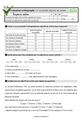 L’accord des adjectifs de couleur - Examen Evaluation- Fiches QCM - Quiz : 7ème Harmos - PDF à imprimer