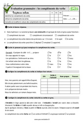 Les compléments du verbe - Examen Evaluation- Fiches QCM - Quiz  : 7ème Harmos - PDF à imprimer