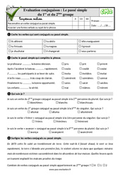 Le passé simple du 1er et du 2ème groupe - Examen Evaluation- Fiches QCM - Quiz : 7ème Harmos - PDF à imprimer