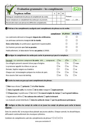 Les compléments (de phrase et de verbe) - Examen Evaluation- Fiches QCM - Quiz  : 7ème Harmos - PDF à imprimer