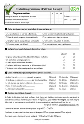 L’attribut du sujet - Examen Evaluation- Fiches QCM - Quiz : 7ème Harmos - PDF à imprimer