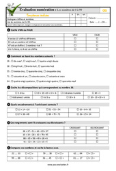 Les nombres entiers de 0 à 99 - Examen Evaluation- Fiches QCM - Quiz : 4ème Harmos - PDF à imprimer