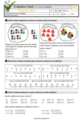 Le sens de l’addition - Examen Evaluation- Fiches QCM - Quiz  : 4ème Harmos - PDF à imprimer