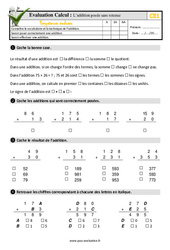 L'addition posée sans retenue - Examen Evaluation- Fiches QCM - Quiz  : 4ème Harmos - PDF à imprimer