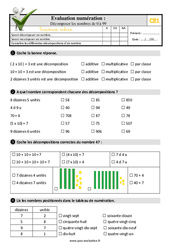 Décomposer les nombres de 0 à 99 - Examen Evaluation- Fiches QCM - Quiz : 4ème Harmos - PDF à imprimer