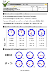 Lire l’heure - Examen Evaluation- Fiches QCM - Quiz : 4ème Harmos - PDF à imprimer