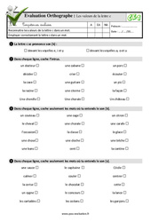 Les valeurs de la lettre c - Examen Evaluation- Fiches QCM - Quiz : 4ème Harmos - PDF à imprimer