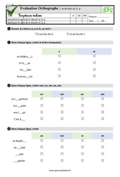 m devant m, b, p - Examen Evaluation- Fiches QCM - Quiz : 4ème Harmos - PDF à imprimer