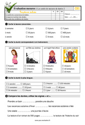 Unités de mesures de durées - Examen Evaluation- Fiches QCM - Quiz : 4ème Harmos - PDF à imprimer