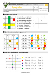 Se repérer sur un quadrillage - Examen Evaluation- Fiches QCM - Quiz : 4ème Harmos - PDF à imprimer