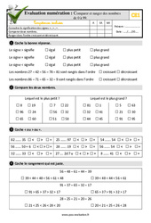 Comparer et ranger des nombres de 0 à 99 - Examen Evaluation- Fiches QCM - Quiz : 4ème Harmos - PDF à imprimer