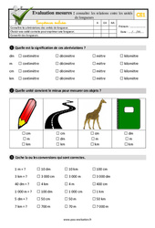 Connaître les relations entre les unités de longueurs - Examen Evaluation- Fiches QCM - Quiz : 4ème Harmos - PDF à imprimer