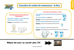 Evaluation et bilan sur connaître les unités de contenance - Fiches le litre : 4ème Harmos - PDF à imprimer