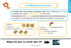 Les différents sens d’un mot - Examen Evaluation et bilan  : 4ème Harmos - PDF à imprimer