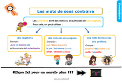 Les mots de sens contraire - Examen Evaluation et bilan  : 4ème Harmos - PDF à imprimer