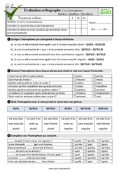 Les homophones grammaticaux Quel(s) / Quelle(s) / Qu’elle(s) - Fiches  - Examen Evaluation- Fiches QCM - Quiz : 7ème Harmos - PDF à imprimer