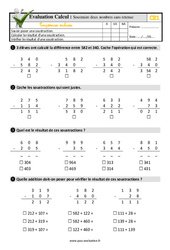 Soustraire deux nombres sans retenue - Examen Evaluation- Fiches QCM - Quiz : 4ème Harmos - PDF à imprimer