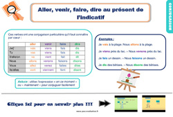 Evaluation et bilan sur aller, venir, faire, dire au présent de l’indicatif : 4ème Harmos - PDF à imprimer