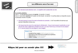 Bilan  sur les différents sens d’un mot - Examen Evaluation avec la correction : 7ème Harmos - PDF à imprimer