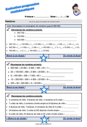 Décomposer et recomposer les nombres jusqu’à 999 999 - Examen Evaluation progressive : 7ème Harmos - PDF à imprimer