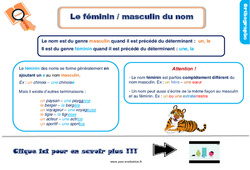 Bilan  sur le féminin, masculin des noms - Examen Evaluation avec la correction : 4ème Harmos - PDF à imprimer