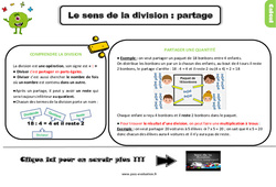 Le sens de la division - Fiches partage - Examen Evaluation et bilan  avec le corrigé : 5ème Harmos - PDF à imprimer