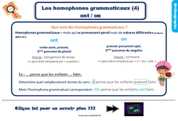 Bilan  sur les homophones grammaticaux ont / on - Examen Evaluation avec la correction : 5ème Harmos - PDF à imprimer