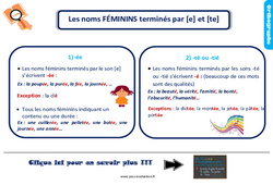 Evaluation avec le corrigé pour les noms féminins en [e] et [te] - Bilan  : 5ème Harmos - PDF à imprimer