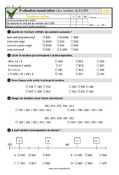 Evaluation avec les corrections - Les nombres de 0 à 999 - Bilan  : 4ème Harmos - PDF à imprimer