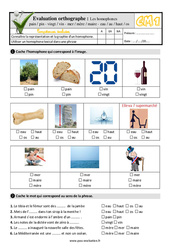 Les homophones lexicaux- Fiches pin / pain - vingt / vin mer / mère / maire au / eau / os / haut - Examen Evaluation- Fiches QCM - Quiz : 6ème Harmos - PDF à imprimer