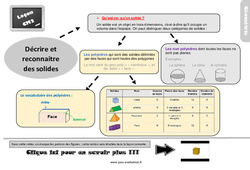 Evaluation avec le corrigé - Reconnaitre et décrire les solides - Bilan  : 7ème Harmos - PDF à imprimer