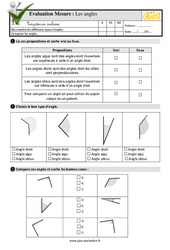 Les angles - Examen Evaluation- Fiches QCM - Quiz : 6ème Harmos - PDF à imprimer