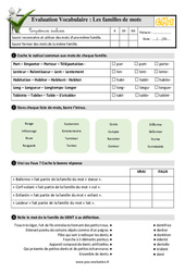 Les familles de mots - Examen Evaluation- Fiches QCM - Quiz : 6ème Harmos - PDF à imprimer