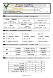 Décomposer les nombres de 0 à 999 - Examen Evaluation- Fiches QCM - Quiz : 4ème Harmos - PDF à imprimer