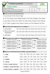 Les déterminants - Examen Evaluation- Fiches QCM - Quiz : 5ème Harmos - PDF à imprimer