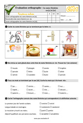 Les noms féminins en [e] et [te] - Examen Evaluation- Fiches QCM - Quiz : 6ème Harmos - PDF à imprimer