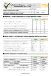 Infinitif en - er ou participe passé en - é - ée - és - ées - Examen Evaluation- Fiches QCM - Quiz : 6ème Harmos - PDF à imprimer