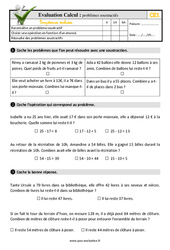 Problèmes soustractifs - Examen Evaluation- Fiches QCM - Quiz : 4ème Harmos - PDF à imprimer