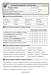 Les adverbes - Examen Evaluation- Fiches QCM - Quiz : 7ème Harmos - PDF à imprimer