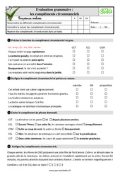 Les compléments circonstanciels - Examen Evaluation- Fiches QCM - Quiz  : 7ème Harmos - PDF à imprimer