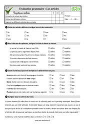 Les articles - Examen Evaluation- Fiches QCM - Quiz  : 7ème Harmos - PDF à imprimer