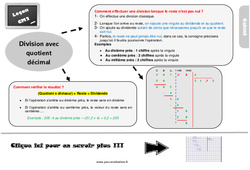 La division d’entiers avec quotient décimal - Examen Evaluation et bilan  avec le corrigé : 7ème Harmos - PDF à imprimer