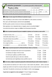 Les pronoms possessifs et démonstratifs - Examen Evaluation- Fiches QCM - Quiz  : 7ème Harmos - PDF à imprimer