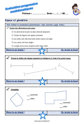 Utiliser le vocabulaire géométrique- Fiches côté, sommet, angle, milieu - Examen Evaluation progressive  : 5ème Harmos - PDF à imprimer