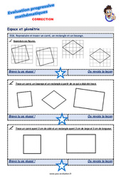 Reproduire et tracer un carré, un rectangle et un losange - Examen Evaluation progressive  : 5ème Harmos - PDF à imprimer