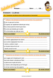 Transformer une phrase active en phrase passive et inversement - Examen Evaluation progressive : 7ème Harmos - PDF à imprimer