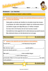 Comment identifier les fonctions de l’adjectif - Fiches attribut et épithète - Examen Evaluation progressive  : 6ème Harmos - PDF à imprimer