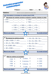 Décomposer et recomposer les nombres jusqu’à 9 999 - Examen Evaluation progressive  : 5ème Harmos - PDF à imprimer