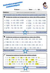 Connaître la valeur des chiffres en fonction de leurs positions (nombres jusqu’à 9 999) - Examen Evaluation progressive  : 5ème Harmos - PDF à imprimer