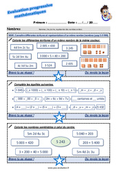 Connaître différentes écritures et représentations d’un même nombre (nombres jusqu’à 9 999) - Examen Evaluation progressive  : 5ème Harmos - PDF à imprimer